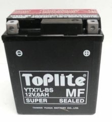Мотоакумулятор TOPLITE YTX7L-BS 12V,6Ah,д. 114, ш. 71, в.131, электролит в к-те, вес 2,35 кг