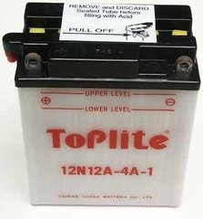 Мотоакумулятор TOPLITE 12N12A-4A-1 12V,12Ah,д. 136, ш. 81, в.161, объем 0,8, вес 4,2 кг,без электролита