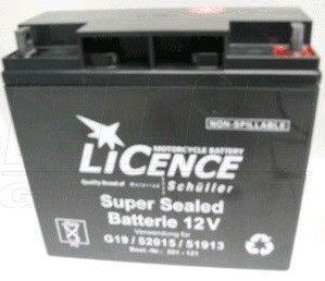 Мотоакумулятор LICENCE GEL 51913G 12V, 19Ah, ток 190A, д. 186, ш. 82, ст. 170, обсяг 1,2, вага 5 кг, залитий