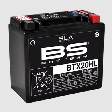 Мото аккумулятор BS BTX20HL SLA 18Аh, 310 А, (-/+), 175х87х155 мм (YTX20L-BS, YTX20HL-BS)