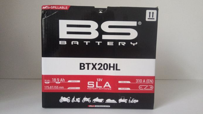 Мото акумулятор BS BTX20HL SLA 18Аh, 310 А, (-/+), 175х87х155 мм (YTX20L-BS, YTX20HL-BS)