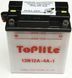 Мотоакумулятор TOPLITE 12N12A-4A-1 12V, 12Ah, д. 136, ш. 81, в.161, обсяг 0,8, вага 4,2 кг, без електроліту