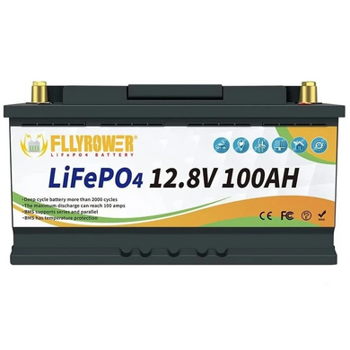 Акумулятор FlyPower LiFePO4 12V/100AH, 1280W*h, 50А/100А (літій-залізо-фосфатний акумулятор для ДБЖ (UPS))