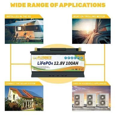 Акумулятор FlyPower LiFePO4 12V/100AH, 1280W*h, 50А/100А (літій-залізо-фосфатний акумулятор для ДБЖ (UPS))