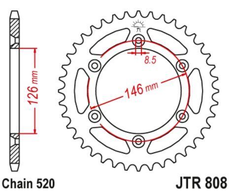 JTR808,52 Звезда задняя KAWASAKI KLX; SUZUKI DR, DR-Z, RM, RM-X, RM-Z, TSR 100-450 1979-2019