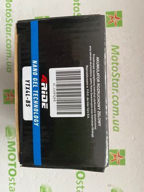 Акумулятор YTX4L-BS 4RIDE Nano GEL 12V 4Агод. 60А R+, 114x70x85мм, вага 1,37кг
