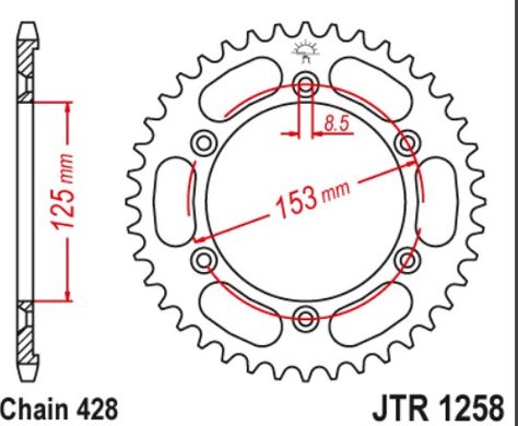 JTR1258,54 Звезда задняя HONDA XR 125L '03-'07 (JD19) (454754JT) (шаг. 428)