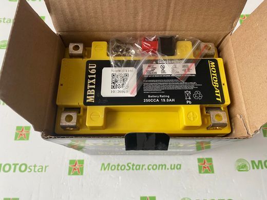 Motobatt MBTX16U Мото акумулятор 19 A/ч, 250 A, (+/-)(-/+), 151x87x161 мм