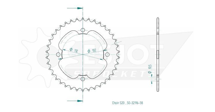 Задняя звезда KYMCO MXU / KXR250 / 50-32116-38 (JTR1072.38) ESJOT
