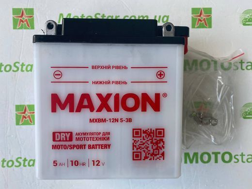 Акумулятор для мототехніки MAXION MXBM-12N5-3B -/+, 12V, 5Ah, 50 А, 120x60x130 мм