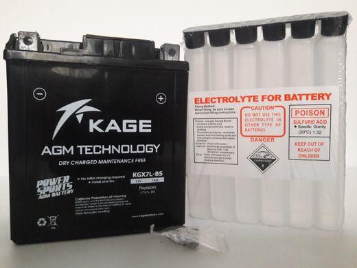 KAGE KGX7L-BS Мото аккумулятор 7Ah, 95 А, (-/+) 12 v 114x71x131 мм