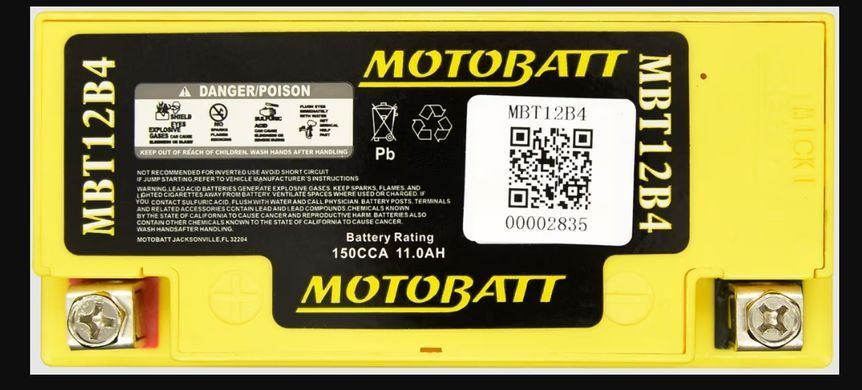 Motobatt MBT12B4 Мото акумулятор 11 А/ч, 150 А, (+/-), 150x70 x130 мм