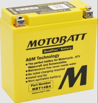 Motobatt MBT14B4 Мото акумулятор 13 А/ч, 175 А, (+/-), 150x70x145 мм